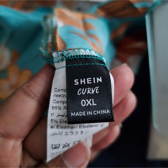 Shein Curve Floral Pleated Skirt Size 0XL Teal and Orange - Picture 4 of 5